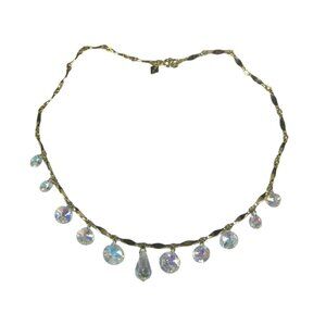 Sarah Coventry Goldtone Necklace Crystal Charm Drops Vintage 1970 Collar 17 in